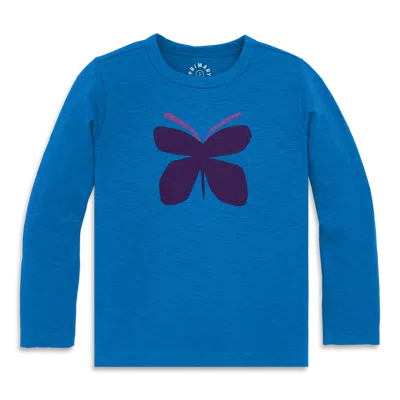 Primary Kids Long Sleeve Butterfly Tee In Blue