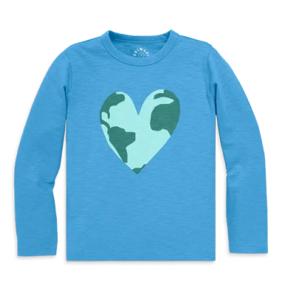Primary Kids Long Sleeve Earth Tee In Blue