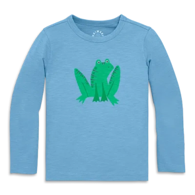 Primary Kids Long Sleeve Frog Tee In Blue