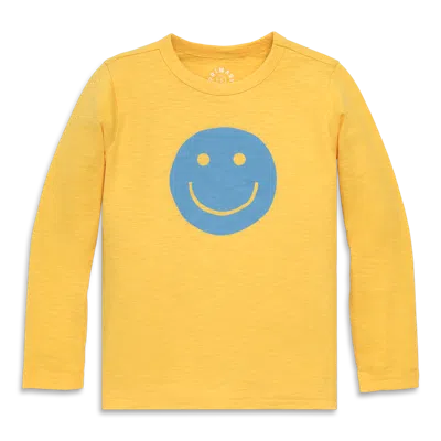 Primary Kids Long Sleeve Happy Face Tee In Yellow