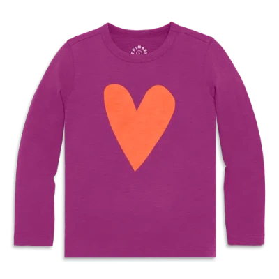 Primary Kids Long Sleeve Heart Tee In Purple