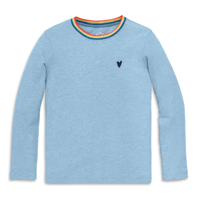 Primary Kids Long Sleeve Heathered Embroidered Heart Tee In Blue