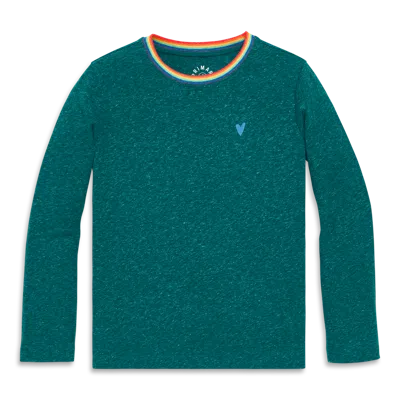 Primary Kids Long Sleeve Heathered Embroidered Heart Tee In Brown
