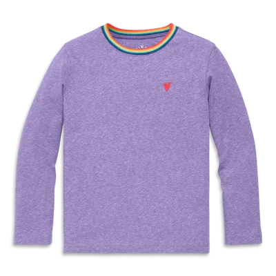 Primary Kids Long Sleeve Heathered Embroidered Heart Tee In Purple