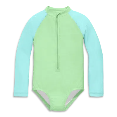 Primary Kids Long Sleeve One-piece Baseball Rash Guard In Pear Mist
