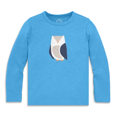 Primary Kids Long Sleeve Owl Tee In Blue