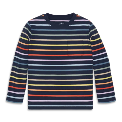 Primary Kids Long Sleeve Pocket Tee In Rainbow Stripe In Multi