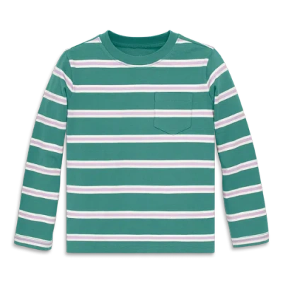 Primary Kids Long Sleeve Pocket Tee In Varsity Stripe In Brown