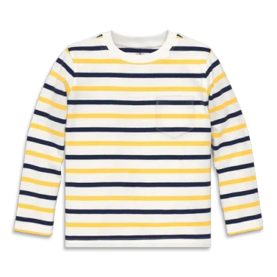 Primary Kids Long Sleeve Pocket Tee In Varsity Stripe In Multi