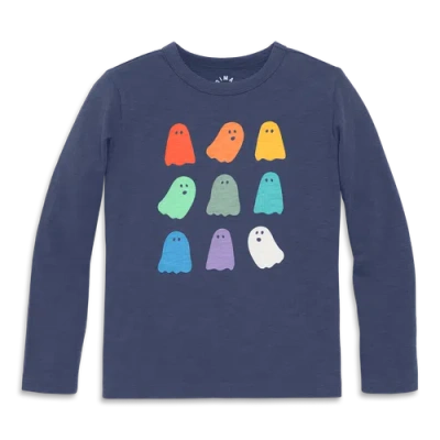 Primary Kids Long Sleeve Rainbow Ghosts Tee In Blue