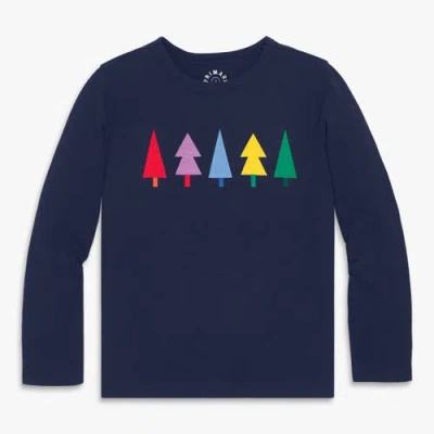 Primary Kids Long Sleeve Rainbow Trees Tee In Blue
