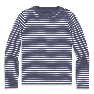 Primary Kids Long Sleeve Rib Tee In Stripe In Blue