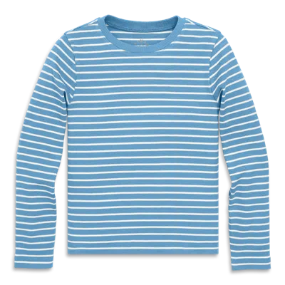 Primary Kids Long Sleeve Rib Tee In Stripe In Blue