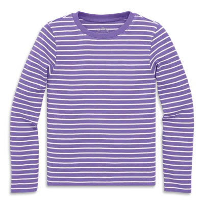 Primary Kids Long Sleeve Rib Tee In Stripe In Purple