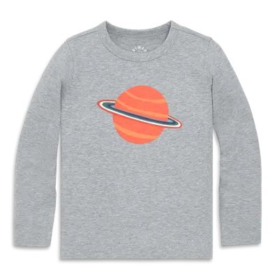 Primary Kids Long Sleeve Saturn Tee In Gray