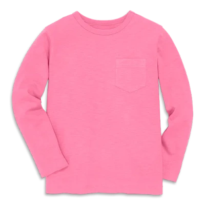 Primary Kids Long Sleeve Slub Pocket Tee In Pink
