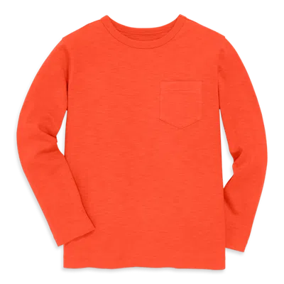 Primary Kids Long Sleeve Slub Pocket Tee (toddler, Little Kid, & Big Kid) In Orange