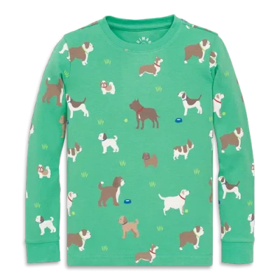 Primary Kids Organic Long Sleeve Pj Top In Animal Prints In Green