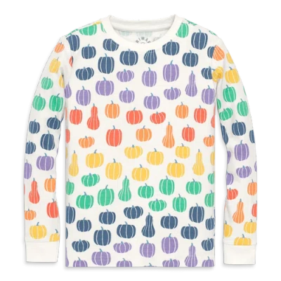 Primary Kids Organic Long Sleeve Pj Top In Halloween Prints In Multi