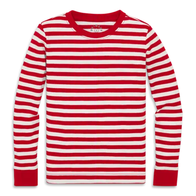 Primary Kids Organic Pj Top In Stripe (toddler, Little Kid, Big Kid) In Cherry Ivory Stripe