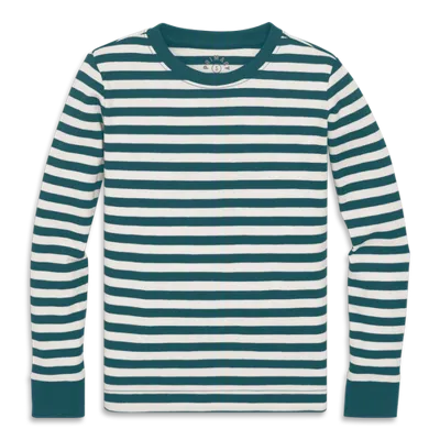 Primary Kids Organic Pj Top In Stripe (toddler, Little Kid, Big Kid) In Forest Ivory Stripe