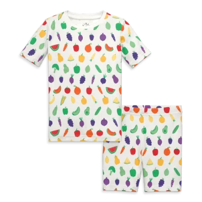 Primary Kids Rainbow Farm Stand Organic Pj Set In Multi
