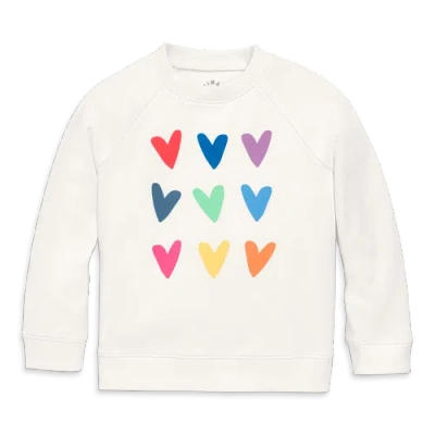 Primary Kids Rainbow Heart Sweatshirt In Ivory Stacked Hearts