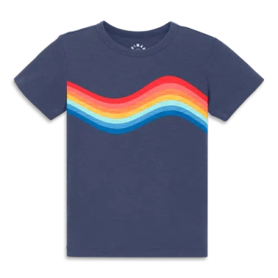 Primary Kids Rainbow Wave Tee In Sunwashed Navy