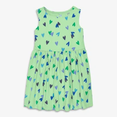Primary Kids Recess Dress In Conetti Hearts In Green