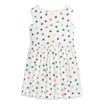 Primary Kids Recess Dress In Rainbow Confetti Dots In Ivory Rainbow Dots