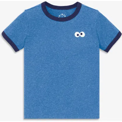 Primary Kids Sesame Street Embroidered Ringer Tee In Blue