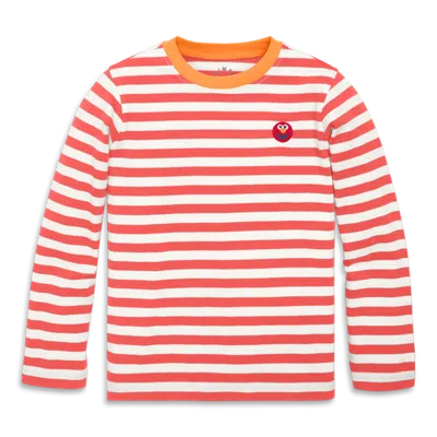 Primary Kids Sesame Street Embroidered Stripe Tee In Red