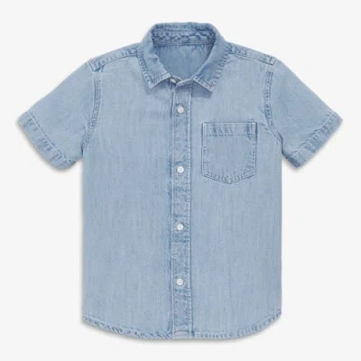 Primary Kids Short Sleeve Chambray Button Down In Blue
