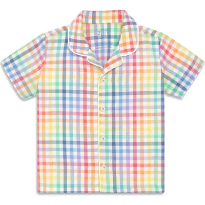 Primary Kids Short Sleeve Pj Top In Rainbow Plaid In Multi