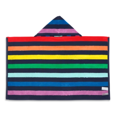 Primary Kids Stripe Hoodie Towel In Navy Rainbow Stripe