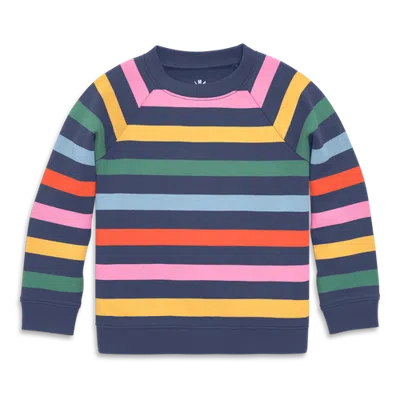 Primary Kids Sweatshirt (toddler, Little Kid, Big Kid) In Sunwashed Navy Rainbow Stripe