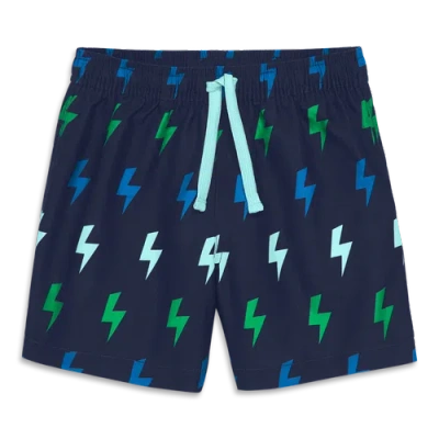 Primary Kids Swim Trunk In Mini Bolts In Navy Bolts