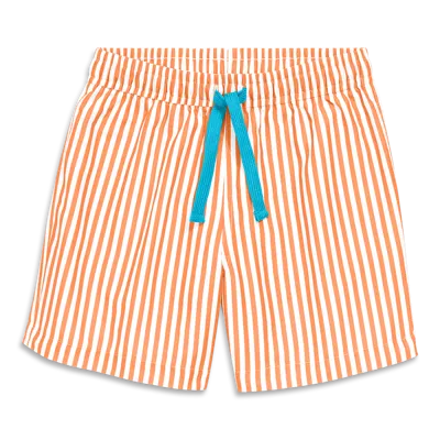 Primary Kids Swim Trunk In Stripe In Cantaloupe White Stripe