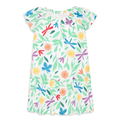 Primary Kids Swing Dress In Bright Backyard In White Backyard Print