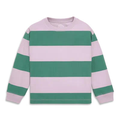Primary Kids'  Long Sleeve Easy Tee In Rugby Stripe In Pink