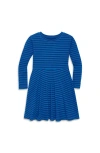 Primary Long Sleeve Twirly Dress In Mini Stripe In Blueberry Cobalt Stripe