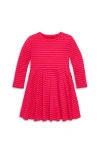 Primary Long Sleeve Twirly Dress In Mini Stripe In Fuchsia Lollipop Stripe
