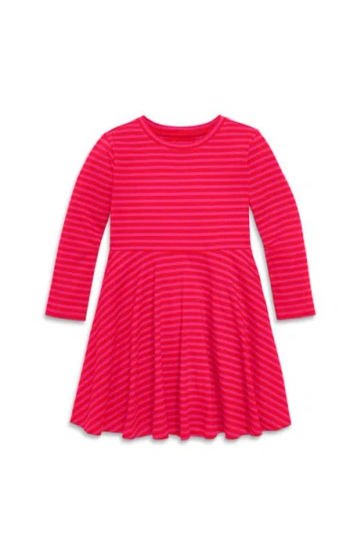 Primary Long Sleeve Twirly Dress In Mini Stripe In Fuchsia Lollipop Stripe