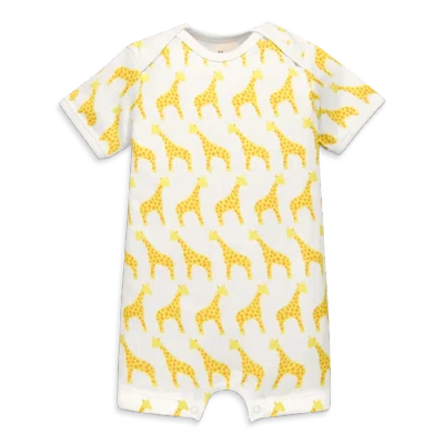 Primary Kids'  Organic Animal Friends Babysuit Shortie In Banana Baby Giraffes
