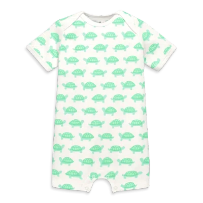 Primary Kids'  Organic Animal Friends Babysuit Shortie In Clover Baby Turtles