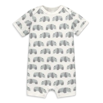 Primary Kids'  Organic Animal Friends Babysuit Shortie In Fog Pandas