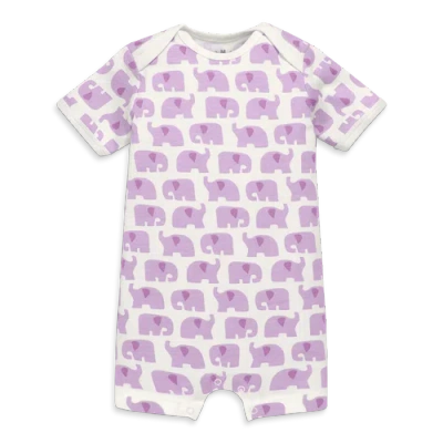 Primary Kids'  Organic Animal Friends Babysuit Shortie In Lavender Baby Elephants