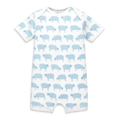 Primary Kids'  Organic Animal Friends Babysuit Shortie In Stream Baby Sheep