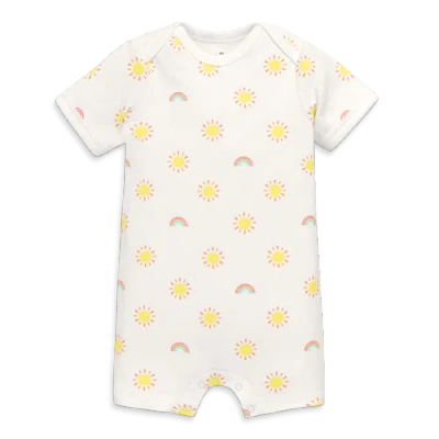 Primary Kids'  Organic Babysuit Shortie In Starry Night In Ivory Rainbows Suns
