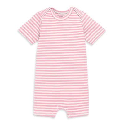 Primary Kids'  Organic Babysuit Shortie In Stripe In Blossom Ivory Mini Stripe